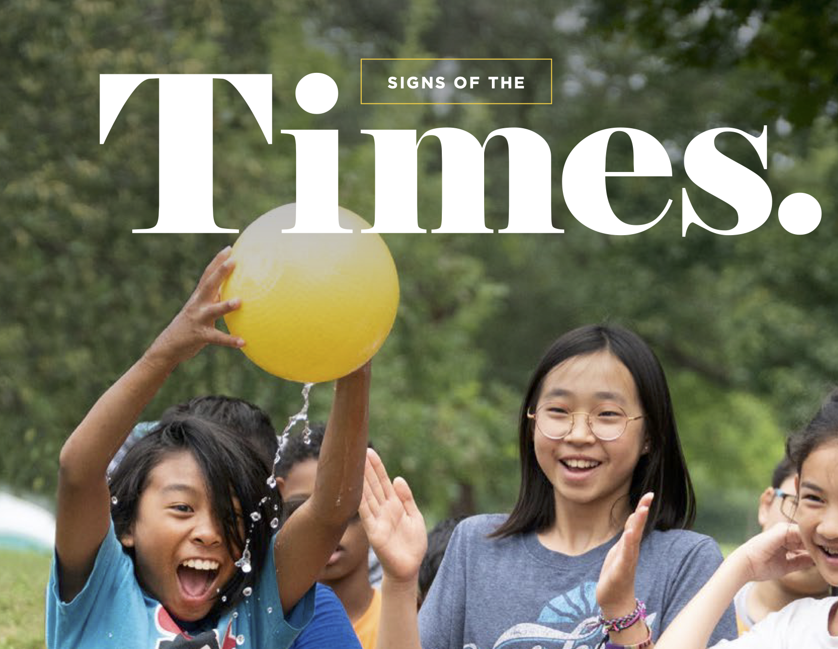YU's 2024 Signs of the Times with youth holding water balloon and other children excited