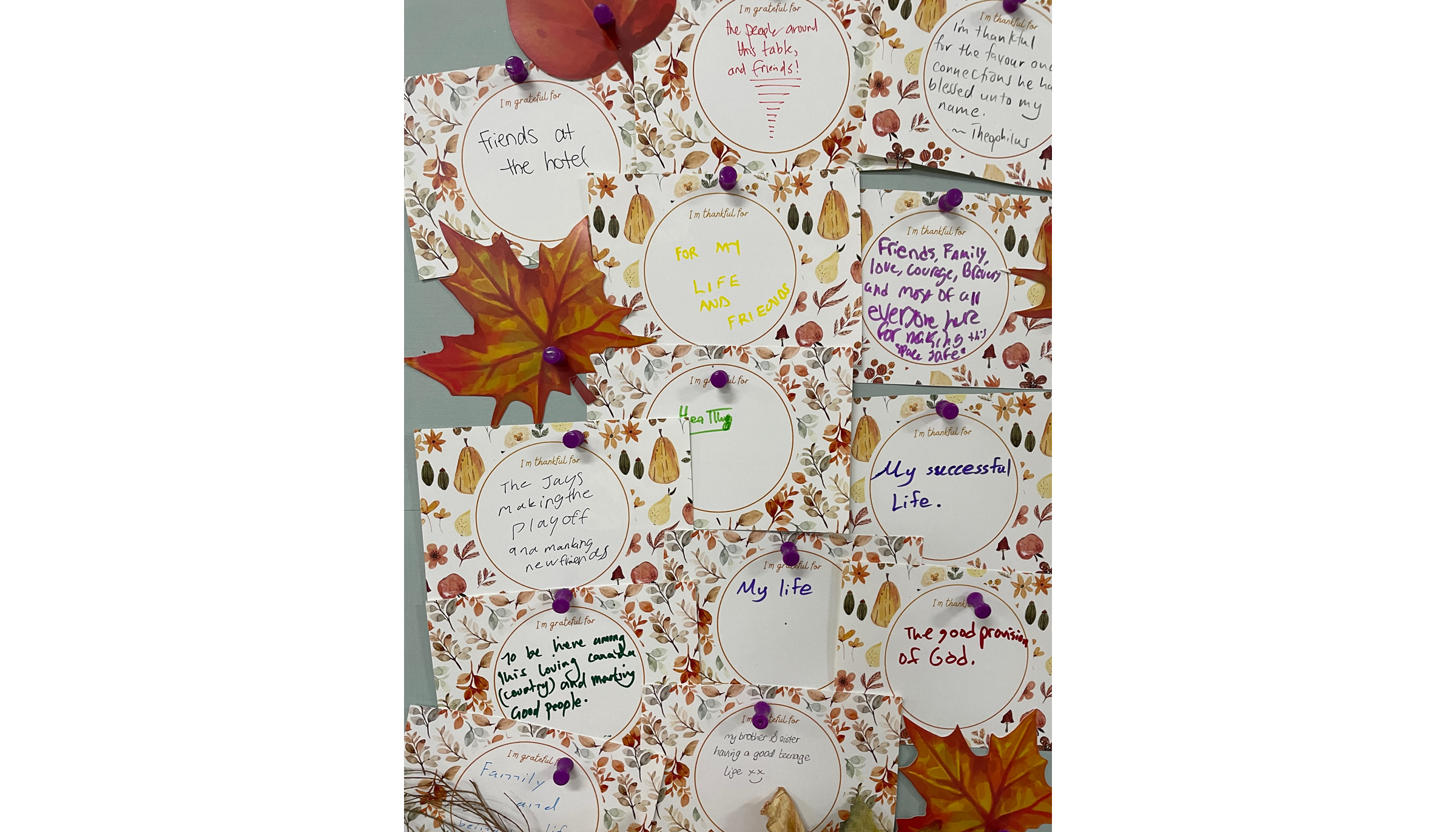 Handwritten notes of thanksgivings