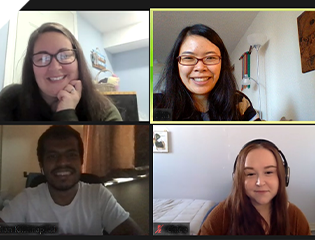 Zoom call screenshot of four people in an intern meeting